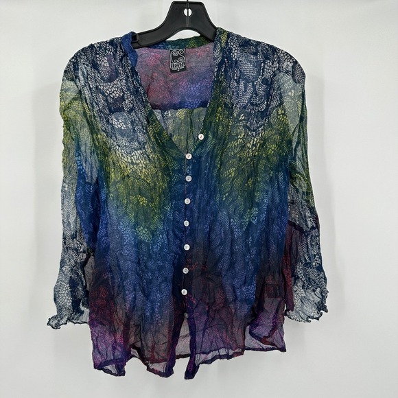 Casual Studio Tops - Womens Sheer Whimsigoth Top Size S Colorful Hippie Gypsy Romantic‎ Ethereal